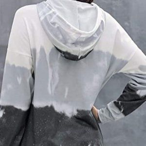 Tie Dye Print Cowl Neck Long Sleeve Drawstring